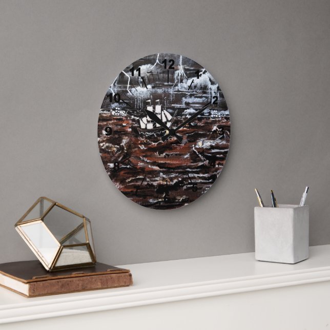 Relógio Grande Ships in a Storm Painting by Alfred Fox (Escritório)