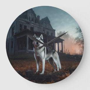 Relógio Grande Siberian Husky Dia das Bruxas Assustador