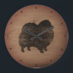 Relógio Grande Silhouette Rustic Pomeraniana<br><div class="desc">Relógio de Parede do Pomerano Lover. A design de madeira é impressa,  não madeira real.</div>