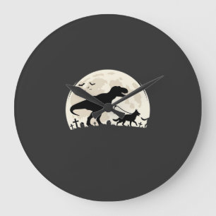 Relógio Grande Silhueta da Lua do Dinossauro de Halloween do Past