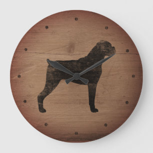 Relógio Grande Silhueta de Cachorro Boxer Estilo Rústico
