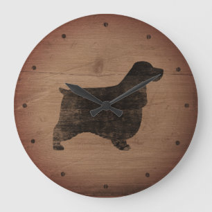 Relógio Grande Silhueta de English Cocker Spaniel Estilo Rústico