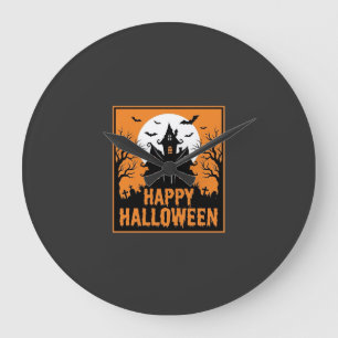 Relógio Grande Silhueta Vetorial de Casa Assombrada de Halloween_