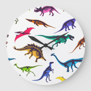 Relógio Grande Silhuetas de dinossauro: padrão de esboço vintage.