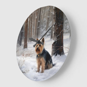 Relógio Grande Silky Terrier Deixe Nevar Natal