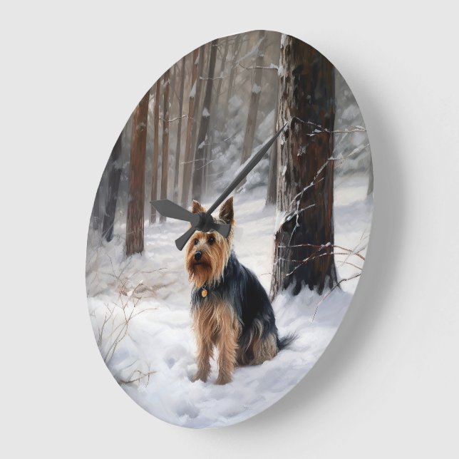 Relógio Grande Silky Terrier Deixe Nevar Natal (Ângulo)
