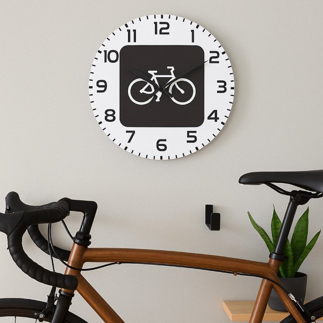 Relógio Grande Símbolo de Bicicleta Minimalista Preta e Branca (Criador carregado)