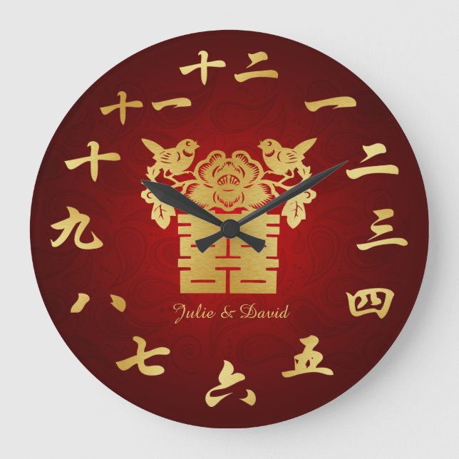 Relógio Grande Símbolo de Felicidade Dupla para Pássaros do Amor  (Frente)