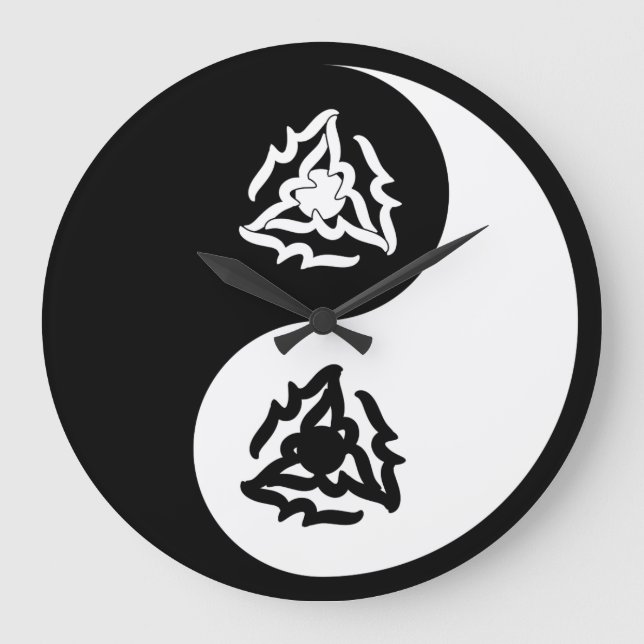 Relógio Grande Símbolo de yin e yang em preto e branco (Frente)