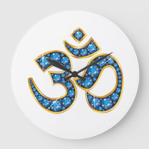 Relógio Grande Símbolo do OM com pedras de água-marinha