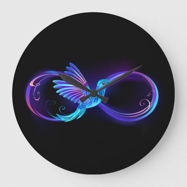 Relógio Grande Símbolo Neon Infinity com Hummingbird brilhante (Frente)