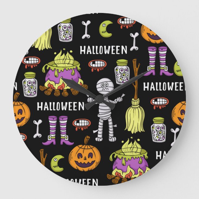 Relógio Grande símbolos de Halloween, tema contínuo vintage (Frente)