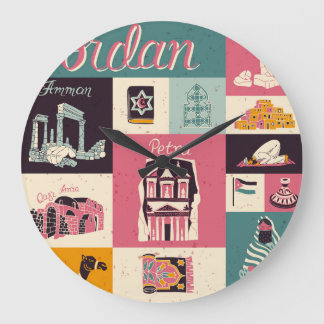 Relógio Grande Símbolos Ilustrados Retro-Cultura Da Jordânia