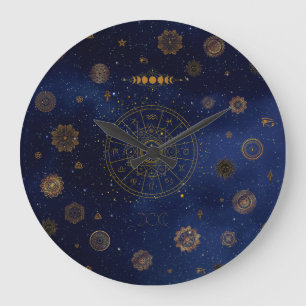 Relógio Grande Símbolos Mágicos da Proteção Mandala Bruxa Pag