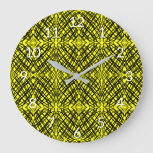 Relógio Grande Simple Scribble   Mirror Tiling   Yellow  