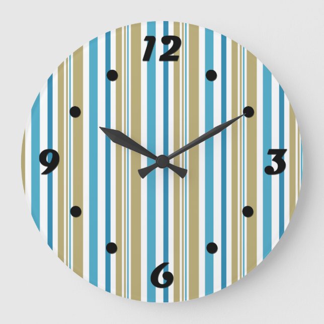 Relógio Grande simple, striped pattern , olive and blue throw pil (Frente)