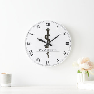 Relógio Grande Simples branco-preto do Asclepius Médico Profissio