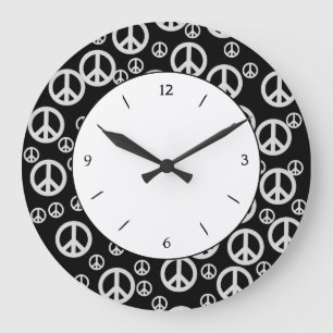 Relógio Grande Sinais de paz em preto e branco