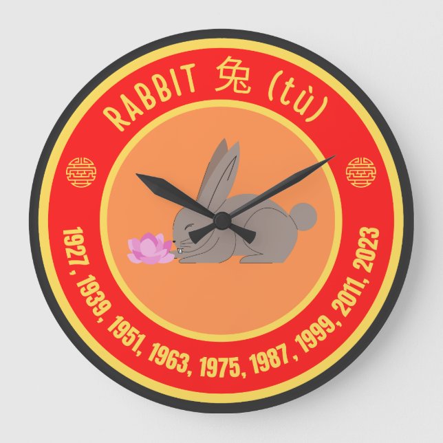 Relógio Grande Sinal de Astrologia Chinesa no Coelho (Frente)