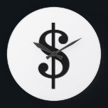 Relógio Grande Sinal de Dólar| Alfabeto Moderno Simples<br><div class="desc">Sinal de dólar preto em estilo clássico em fundo branco.
Clique no botão "personalizar" para personalizar o design escolhendo qualquer cor que você quiser e até mesmo adicionando seu próprio texto.
Itens correspondentes também estão disponíveis no armazenamento.</div>