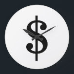 Relógio Grande Sinal de Dólar| Alfabeto Moderno Simples<br><div class="desc">Sinal de dólar preto em estilo clássico em fundo branco.
Clique no botão "personalizar" para personalizar o design escolhendo qualquer cor que você quiser e até mesmo adicionando seu próprio texto.

Itens correspondentes também estão disponíveis no armazenamento.</div>