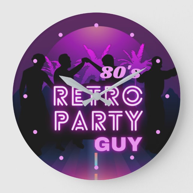 Relógio Grande Sinal de neon roxo da festa de dança da discoteca  (Frente)