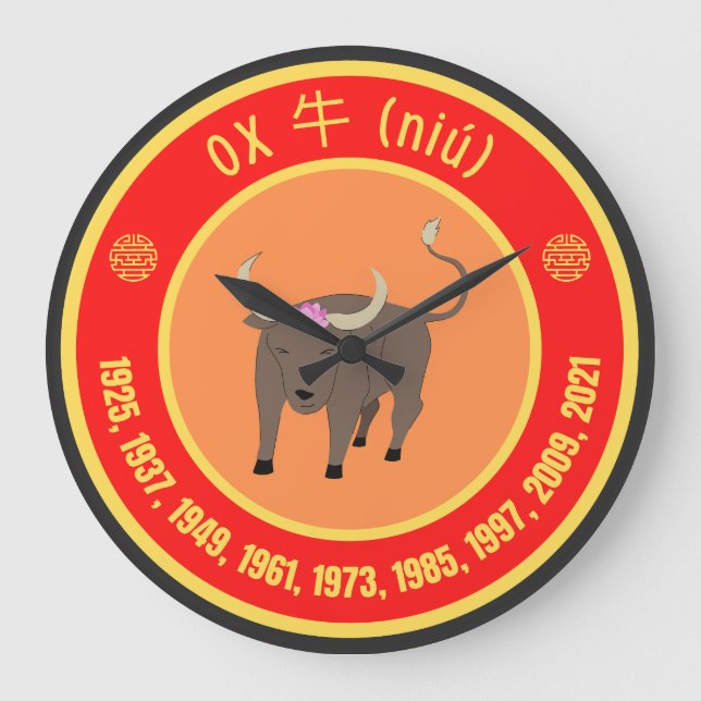 Relógio Grande Sinal de Ox da Astrologia Chinesa (Frente)