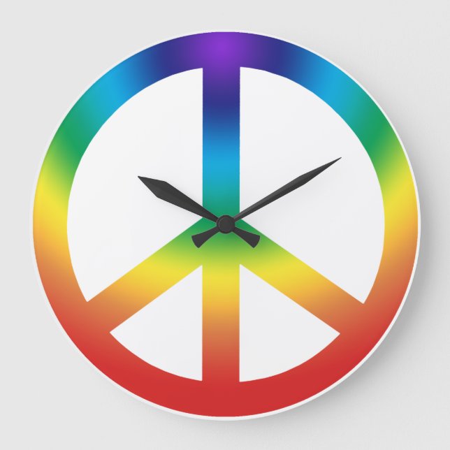 Relógio Grande Sinal de paz em cores do arco-íris (Frente)