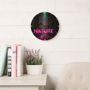 Relógio Grande Sinal magenta da natureza neon-magenta da floresta