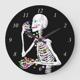 Relógio Grande Skeleton comendo balas de Halloween