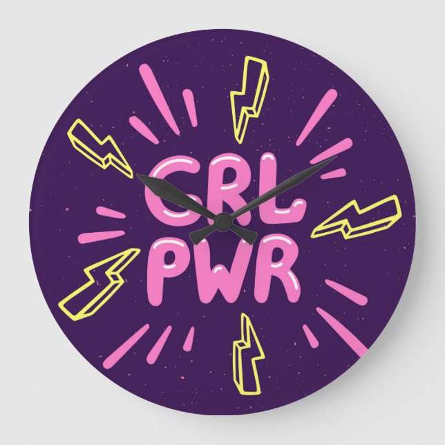 Relógio Grande Slogan feminista do poder feminino, fundo violeta. (Frente)