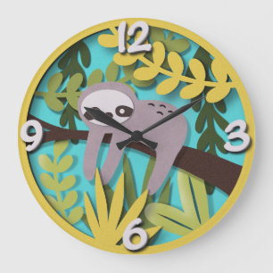 Relógio Grande Sloth Haven: Enfermeiro Whimsical Papercut