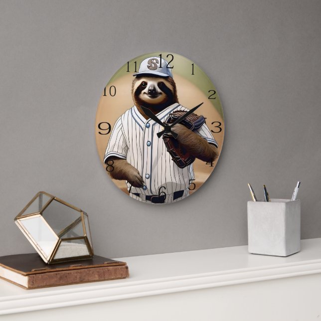 Relógio Grande "Slugger Sloth: Devagar e Estável na Placa" (Escritório)