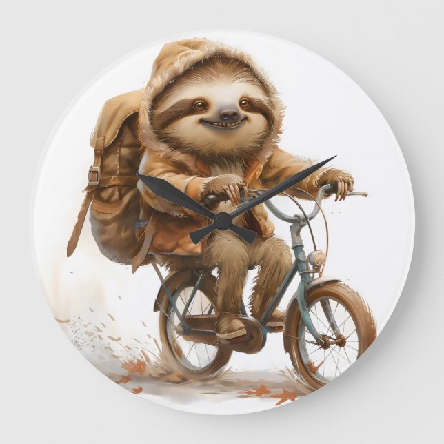 Relógio Grande Smiling Sloth Cyclist (Frente)