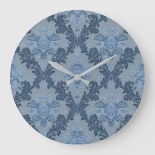 Relógio Grande Smokey Blue Slate Soft Azul em Pó Elegante Damask