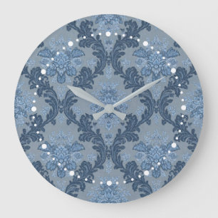 Relógio Grande Smokey Blue Slate Soft Azul em Pó Elegante Damask