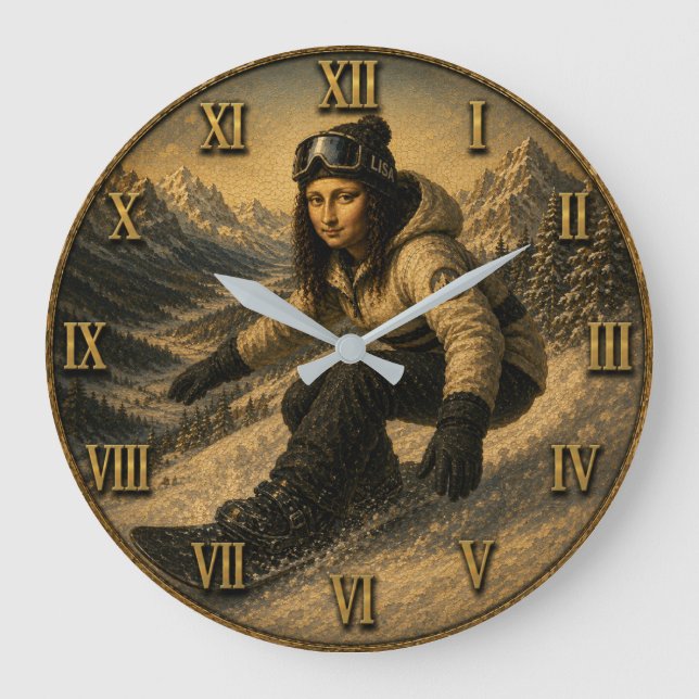 Relógio Grande Snowboarding Funny Mona Lisa Snowboarder Gift  (Frente)