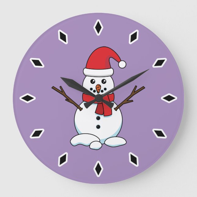 Relógio Grande Snowman com Red Bonnet e Scarf (Frente)