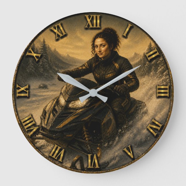 Relógio Grande  Snowmobile Funny Mona Lisa Snowmobile Rider Gift (Frente)