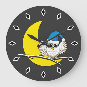 Relógio Grande Snowy Owl em Nova Lua Noite de inverno