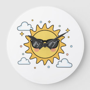 Relógio Grande Sol Cartoon Sorridente Feliz - Sóis Kawaii Minimal