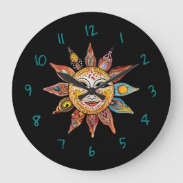 Relógio Grande Sol Negra Celestial Moderno Minimalista