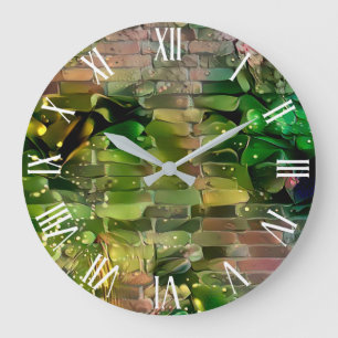 Relógio Grande Sonho de Arte em Parede Dourada Verde