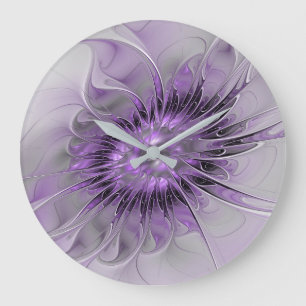 Relógio Grande Sonho de Flor de Lavanda Arte Fractal Abstrato Mod
