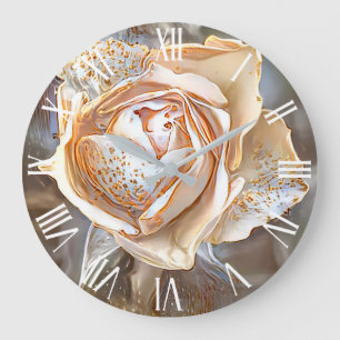 Relógio Grande Sonho de Rosa de Arte Dourado de Seda Única