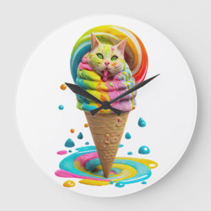 Relógio Grande Sorvete de Gato Grito Cone colorido