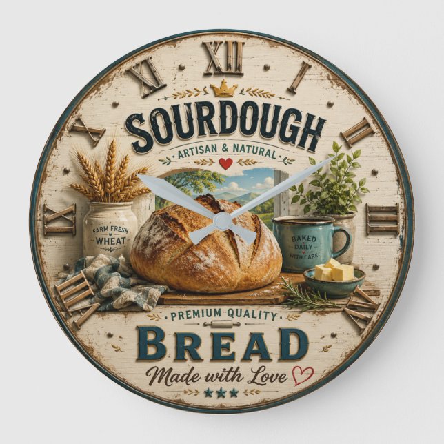 Relógio Grande Sourdough Bread Rustic Artisan Bakery  (Frente)