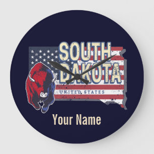 Relógio Grande South Dakota Estados Unidos Retro State Map Vintag