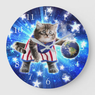 Relógio Grande Space cat jogando basquetebol