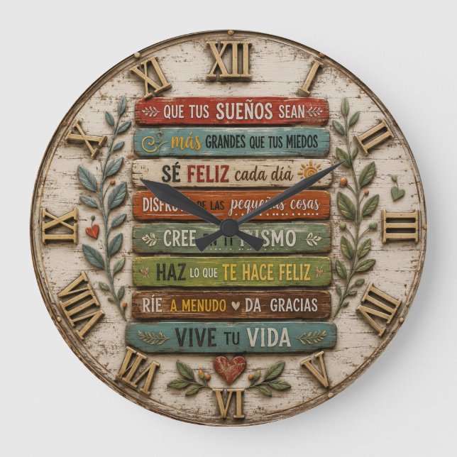 Relógio Grande Spanish Inspirational Quote Rustic Farmhouse (Frente)